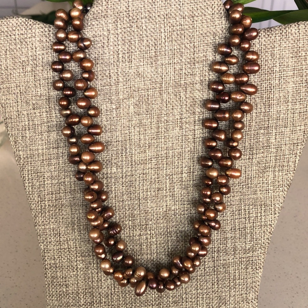 Bronze, Pearl-like, beaded necklace. Costume jewelry but very pretty.